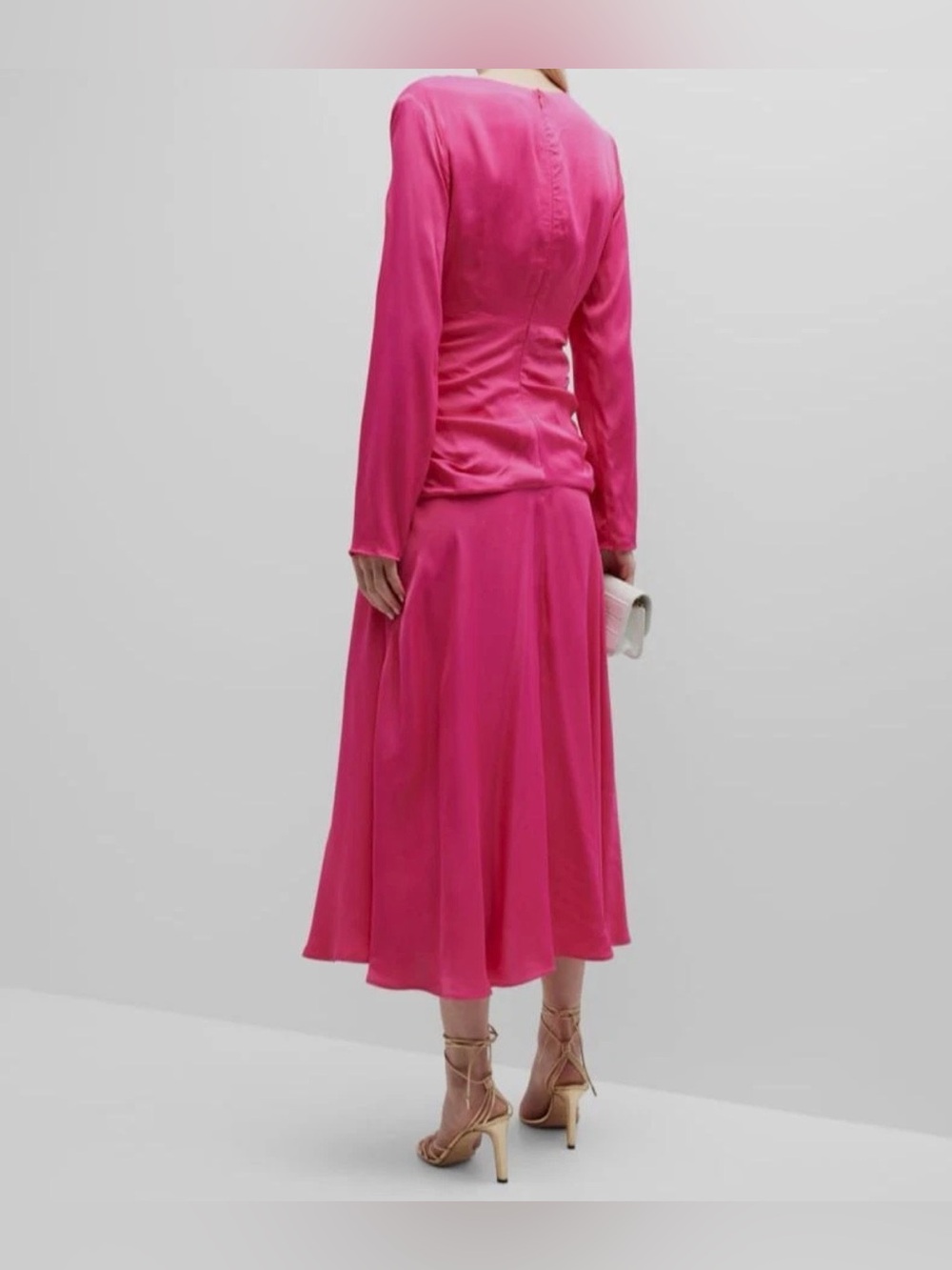 NWT FARM RIO Pink Long Sleeve Ruched Waist Midi Dress - Picture 2 of 10